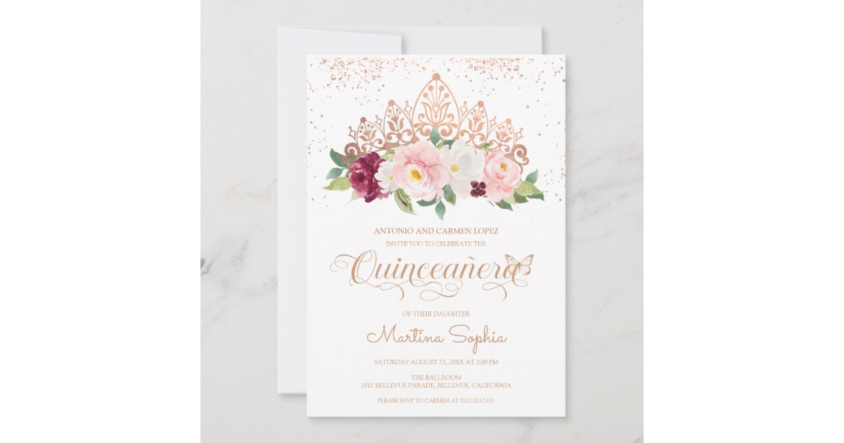 Elegant Watercolor Pink Spanish Quinceañera Quince Invitation