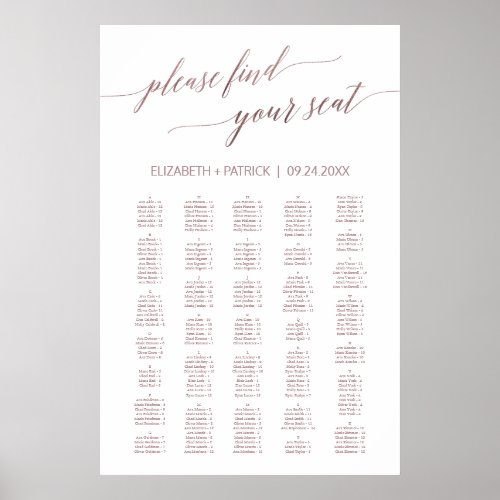 Elegant Rose Gold Calligraphy 200 Seating Chart