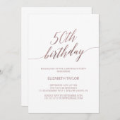 Elegant Rose Gold Calligraphy 50th Birthday Invitation (Front/Back)