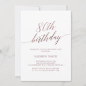 Elegant Rose Gold Calligraphy 80th Birthday Invitation (Front)