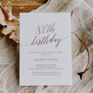 Elegant Rose Gold Calligraphy 80th Birthday Invitation