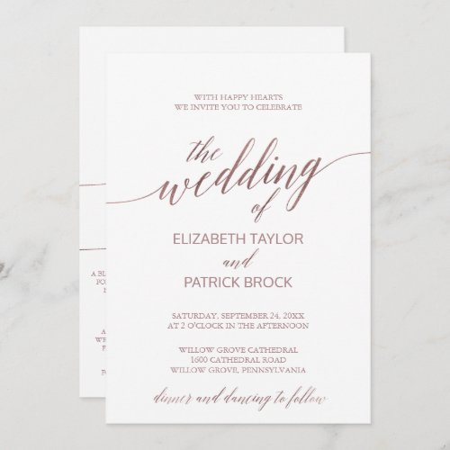Elegant Rose Gold Calligraphy All In One Wedding Invitation