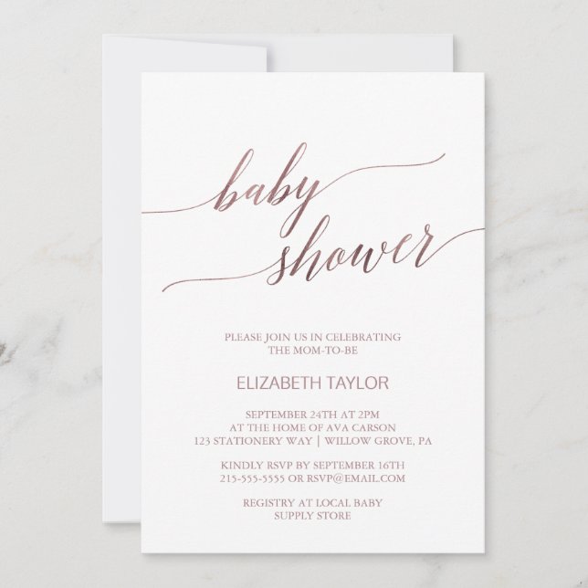 Elegant Rose Gold Calligraphy Baby Shower Invitation (Front)