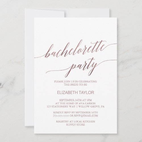 Elegant Rose Gold Calligraphy Bachelorette Party Invitation