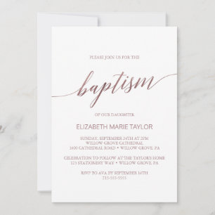 Elegant Rose Gold Calligraphy Baptism Invitation