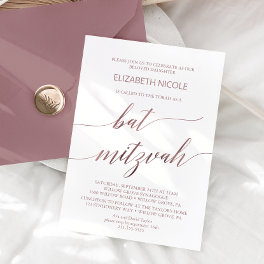 Elegant Rose Gold Calligraphy Bat Mitzvah Invitation