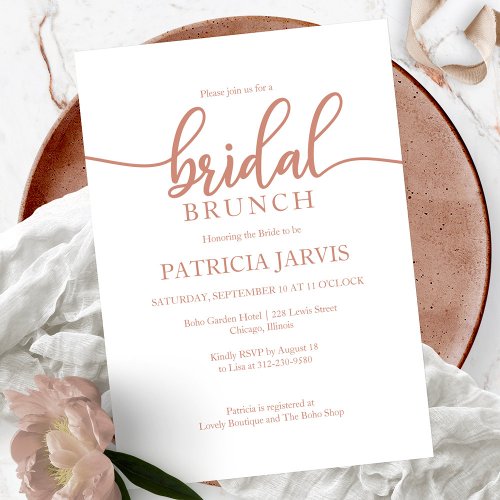 Elegant Rose Gold Calligraphy Bridal Brunch Invitation