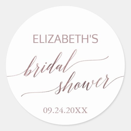Elegant Rose Gold Calligraphy Bridal Shower Favor Classic Round Sticker