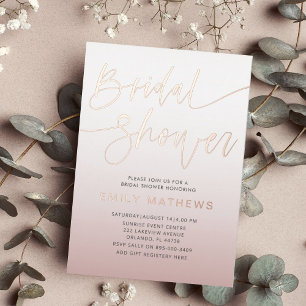 Elegant Rose Gold Calligraphy Bridal Shower Foil Invitation