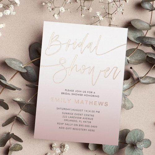 Elegant Rose Gold Calligraphy Bridal Shower  Foil Invitation