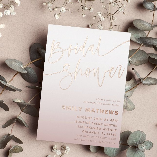 Elegant Rose Gold Calligraphy Bridal Showerl Foil Invitation (Creator Uploaded)