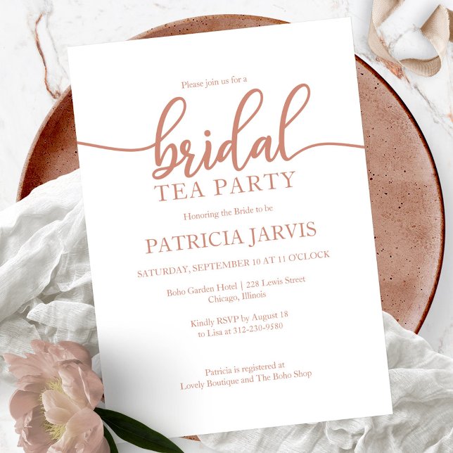 Elegant Rose Gold Calligraphy Bridal Tea Party Invitation (Creator Uploaded)