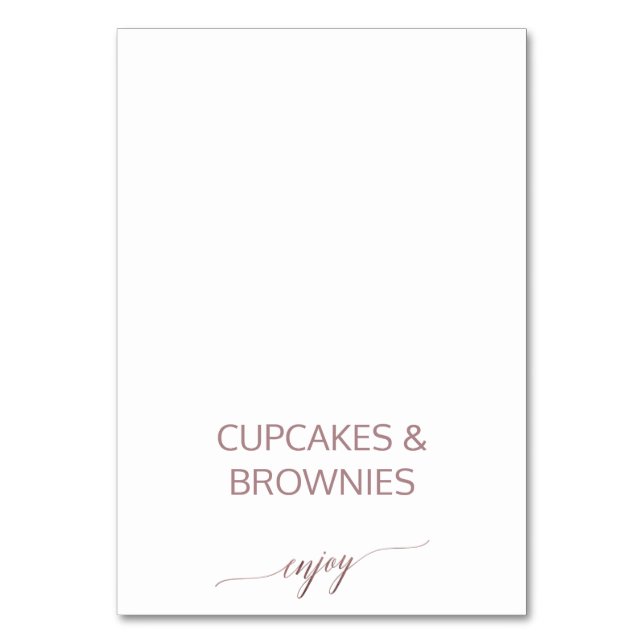 Elegant Rose Gold Calligraphy Buffet Food Labels Table Number (Front)