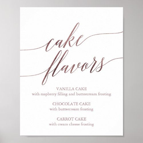 Elegant Rose Gold Calligraphy Cake Flavors Sign