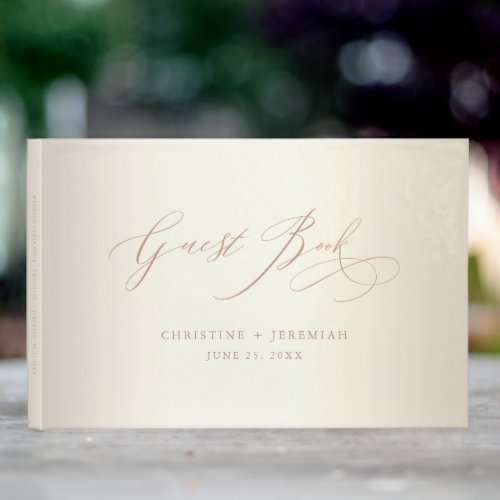 Elegant Rose Gold Calligraphy Champagne Wedding Guest Book