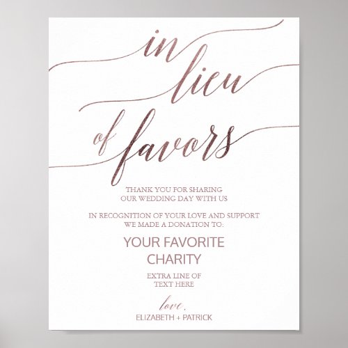 Elegant Rose Gold Calligraphy Charity Favor Sign