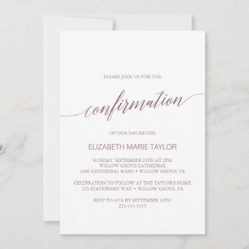 Elegant Rose Gold Calligraphy Confirmation Invitation