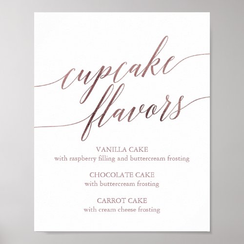 Elegant Rose Gold Calligraphy Cupcake Flavors Sign