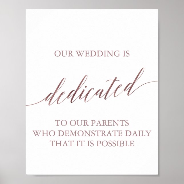 Elegant Rose Gold Calligraphy Dedication Sign (Front)