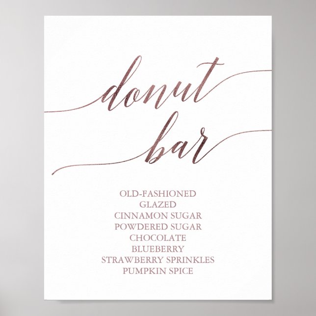 Elegant Rose Gold Calligraphy Donut Bar Sign (Front)