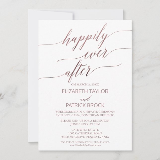 Elegant Rose Gold Calligraphy Elopement Invitation (Front)