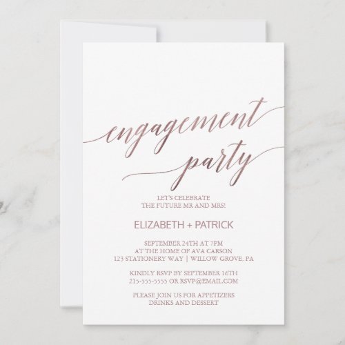 Elegant Rose Gold Calligraphy Engagement Party Invitation