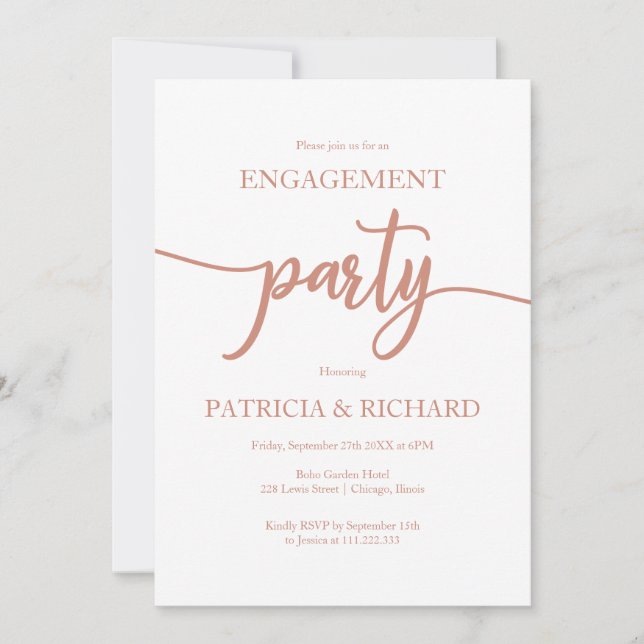 Elegant Rose Gold Calligraphy Engagement Party Invitation (Front)