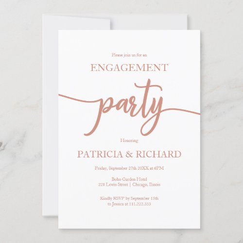 Elegant Rose Gold Calligraphy Engagement Party Invitation