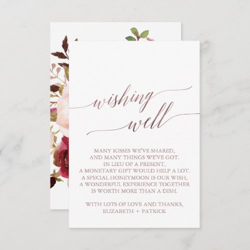 Elegant Rose Gold Calligraphy Floral Wishing Well Enclosure Card