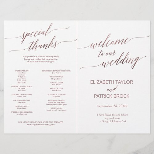 Elegant Rose Gold Calligraphy Folded Full Program