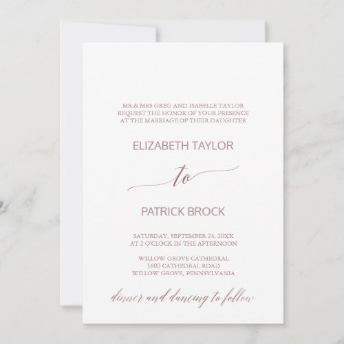 Elegant Rose Gold Calligraphy Formal Wedding Invitation