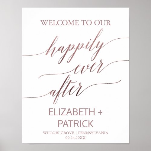 Elegant Rose Gold Calligraphy Happily Ever After Poster