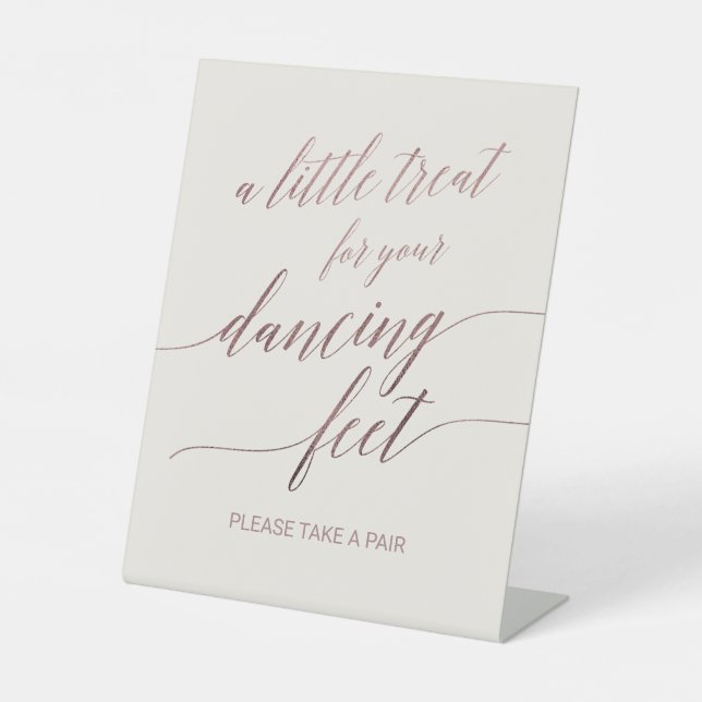 Elegant Rose Gold Calligraphy | Ivory Dancing Feet Pedestal Sign (Front)