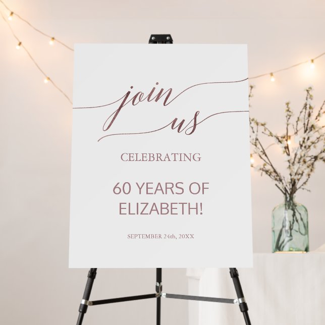Elegant Rose Gold Calligraphy Join Us Welcome Foam Board (In Situ (Stand))