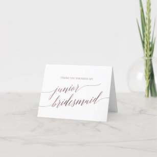 Elegant Rose Gold Calligraphy Junior Bridesmaid Thank You Card
