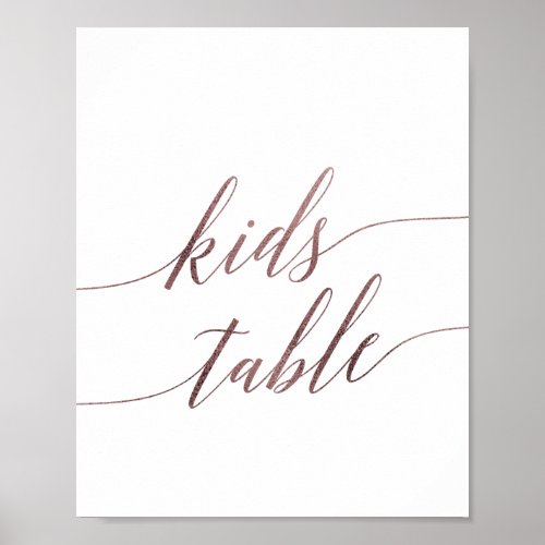 Elegant Rose Gold Calligraphy Kids Table Sign