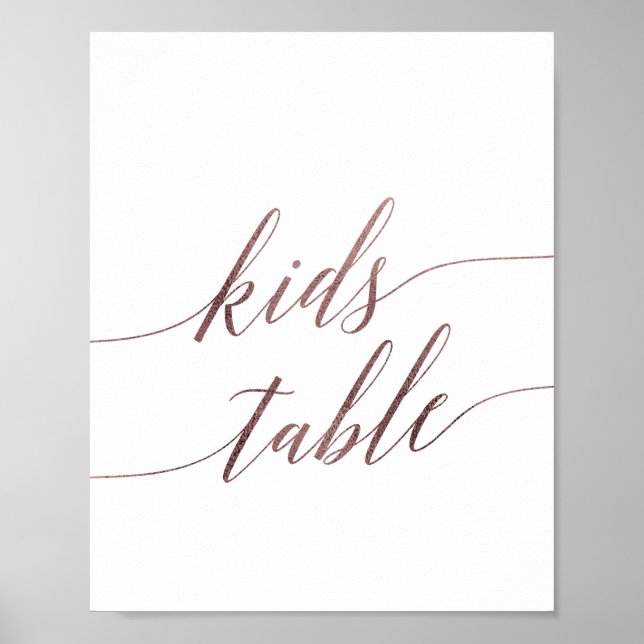 Elegant Rose Gold Calligraphy Kids Table Sign (Front)