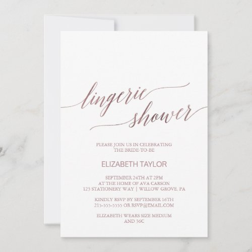 Elegant Rose Gold Calligraphy Lingerie Shower Invitation