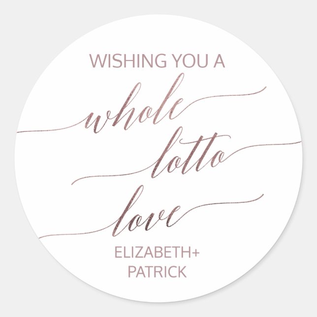 Elegant Rose Gold Calligraphy Lottery Ticket Favor Classic Round Sticker (Front)