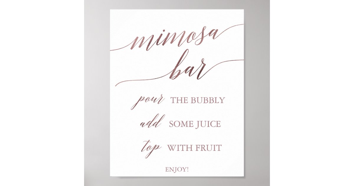 Elegant Rose Gold Calligraphy Mimosa Bar Sign | Zazzle.com
