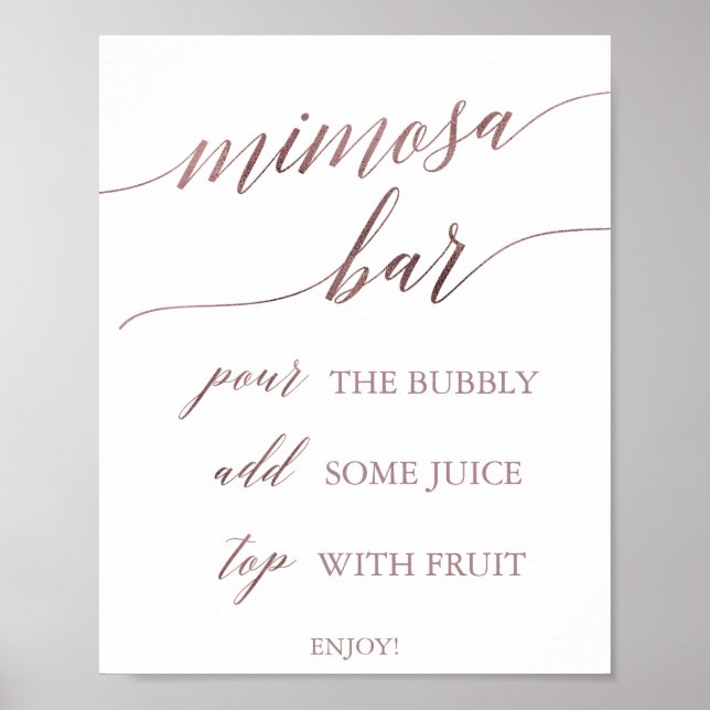 Elegant Rose Gold Calligraphy Mimosa Bar Sign (Front)