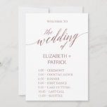 Elegant Rose Gold Calligraphy Order of Events Card<br><div class="desc">This elegant rose gold calligraphy order of events card is perfect for a simple wedding. The neutral design features minimalist cardstock decorated with romantic and whimsical faux rose gold foil typography. Customize the cards with the name of the bride and groom. Please Note: This design does not feature real rose...</div>