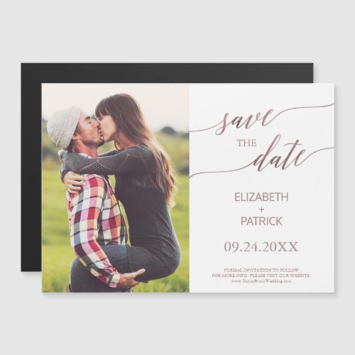 Elegant Rose Gold Calligraphy Photo Save the Date Magnetic Invitation