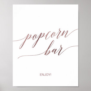 Elegant Rose Gold Calligraphy Popcorn Bar Sign