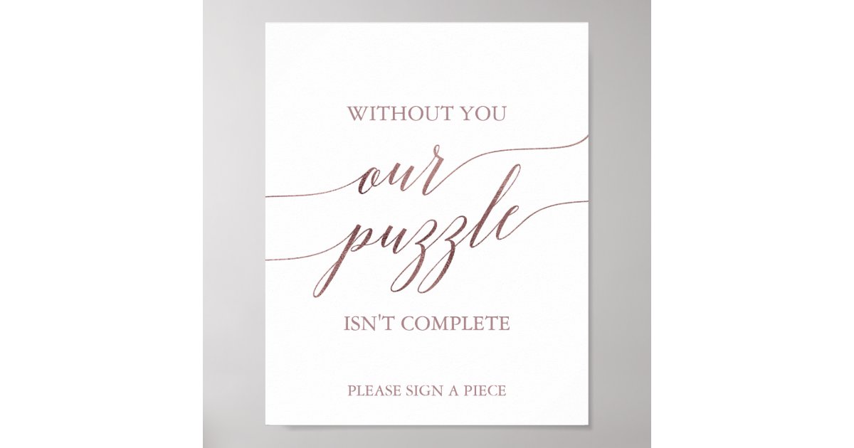 Elegant Rose Gold Calligraphy Puzzle Guestbook | Zazzle
