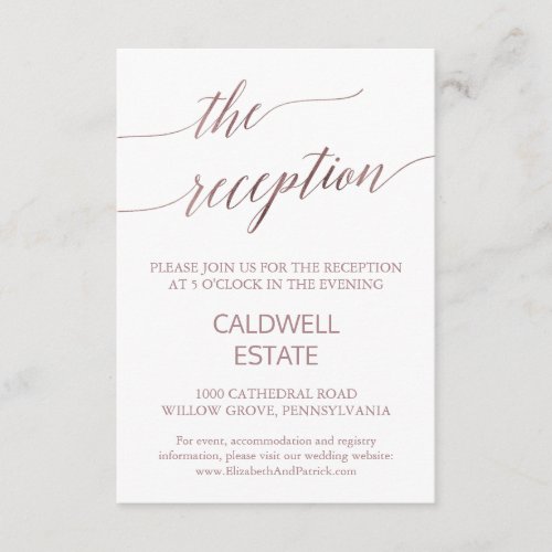 Elegant Rose Gold Calligraphy Reception Card