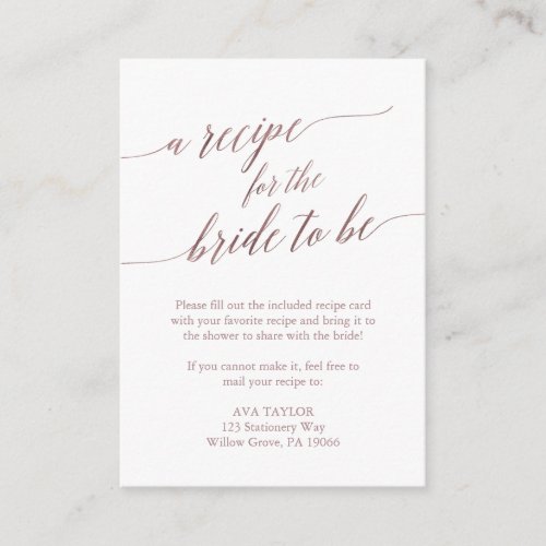 Elegant Rose Gold Calligraphy Recipe Card Insert