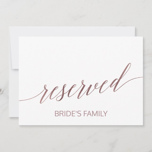 Elegant Rose Gold Calligraphy Reserved Sign Invitation (Front)