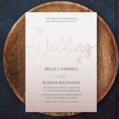  Elegant Rose Gold Calligraphy Script Wedding Foil Invitation