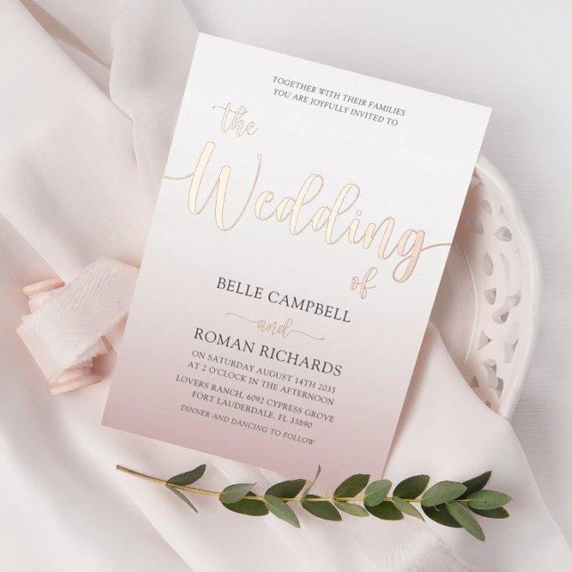  Elegant Rose Gold Calligraphy Script Wedding Foil Invitation (Creator Uploaded)
